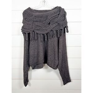 BCBGMaxAzria Women's Fringe Cable Cowl Pullover Sweater Heather Gray Size XS